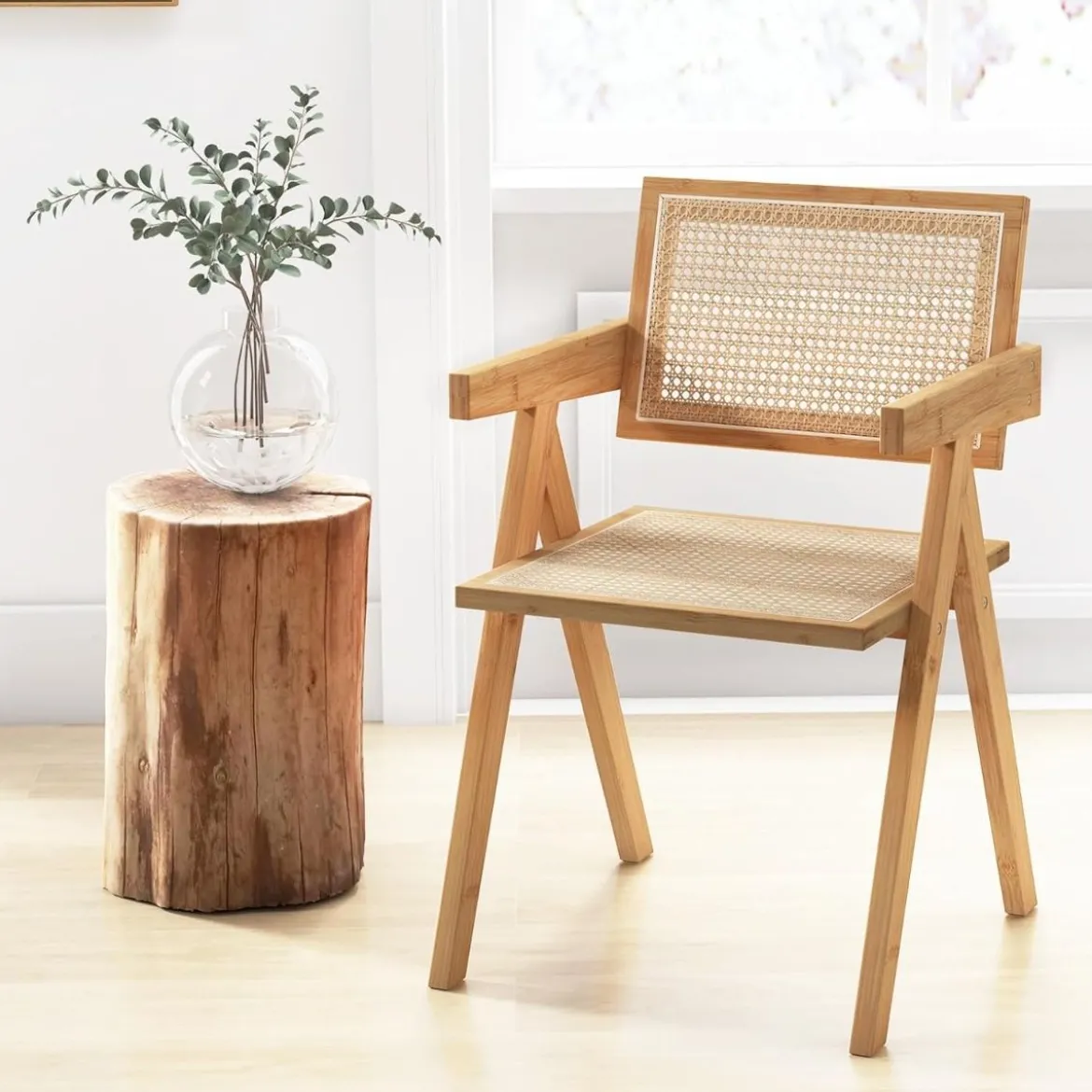 2er Set Esszimmerstuhl Küchenstuhl aus Bambus & simulierter Rattan 50 x 52 x 81 cm Natur