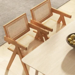 2er Set Esszimmerstuhl Küchenstuhl aus Bambus & simulierter Rattan 50 x 52 x 81 cm Natur