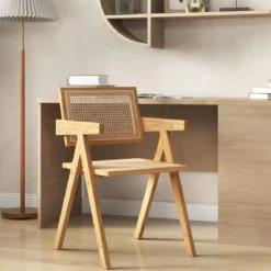 2er Set Esszimmerstuhl Küchenstuhl aus Bambus & simulierter Rattan 50 x 52 x 81 cm Natur