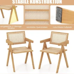2er Set Esszimmerstuhl Küchenstuhl aus Bambus & simulierter Rattan 50 x 52 x 81 cm Natur