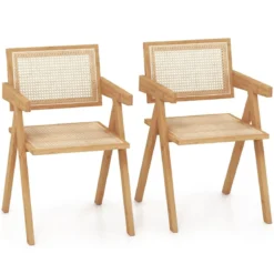 2er Set Esszimmerstuhl Küchenstuhl aus Bambus & simulierter Rattan 50 x 52 x 81 cm Natur