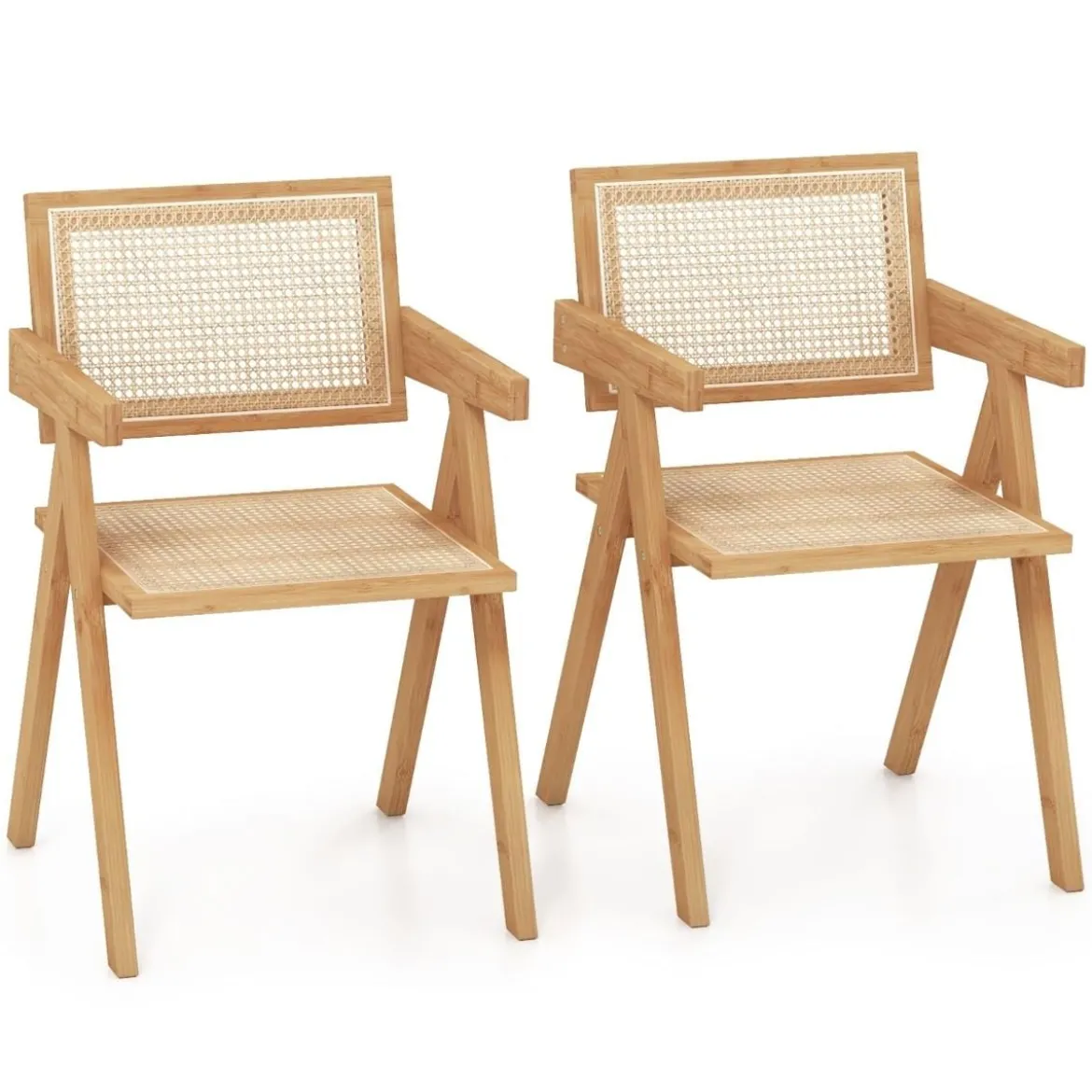 2er Set Esszimmerstuhl Küchenstuhl aus Bambus & simulierter Rattan 50 x 52 x 81 cm Natur