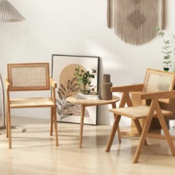 2er Set Esszimmerstuhl Küchenstuhl aus Bambus & simulierter Rattan 50 x 52 x 81 cm Natur