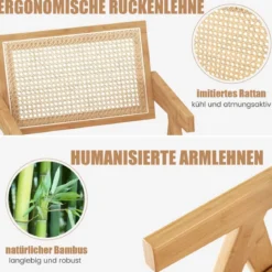 2er Set Esszimmerstuhl Küchenstuhl aus Bambus & simulierter Rattan 50 x 52 x 81 cm Natur