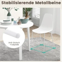4er Set Esszimmerstuhl ohne Armlehnen mit Metallbeinen Moderne Küchenstühle Weiß