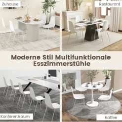 4er Set Esszimmerstuhl ohne Armlehnen mit Metallbeinen Moderne Küchenstühle Weiß