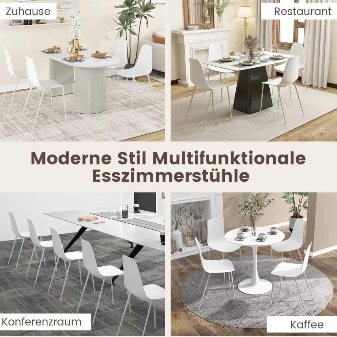 4er Set Esszimmerstuhl ohne Armlehnen mit Metallbeinen Moderne Küchenstühle Weiß