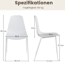 4er Set Esszimmerstuhl ohne Armlehnen mit Metallbeinen Moderne Küchenstühle Weiß