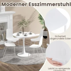 4er Set Esszimmerstuhl ohne Armlehnen mit Metallbeinen Moderne Küchenstühle Weiß
