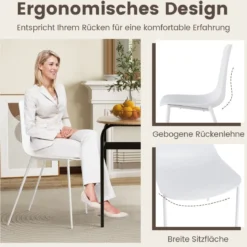 4er Set Esszimmerstuhl ohne Armlehnen mit Metallbeinen Moderne Küchenstühle Weiß