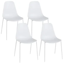 4er Set Esszimmerstuhl ohne Armlehnen mit Metallbeinen Moderne Küchenstühle Weiß