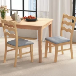 2er Set Esszimmerstuhl-Set mit Gepolsterter Sitzfläche & Gummibaumrahmen Akzentstühle