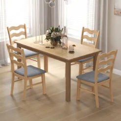 2er Set Esszimmerstuhl-Set mit Gepolsterter Sitzfläche & Gummibaumrahmen Akzentstühle