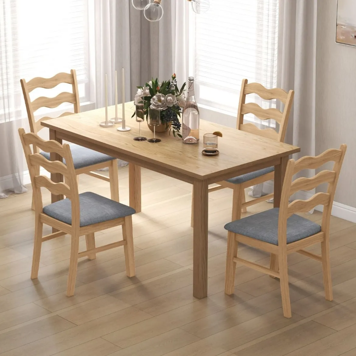 2er Set Esszimmerstuhl-Set mit Gepolsterter Sitzfläche & Gummibaumrahmen Akzentstühle