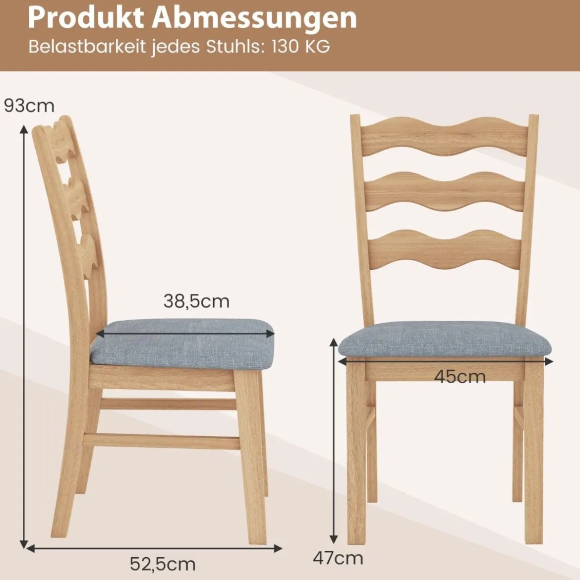 2er Set Esszimmerstuhl-Set mit Gepolsterter Sitzfläche & Gummibaumrahmen Akzentstühle