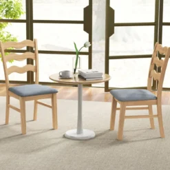 2er Set Esszimmerstuhl-Set mit Gepolsterter Sitzfläche & Gummibaumrahmen Akzentstühle