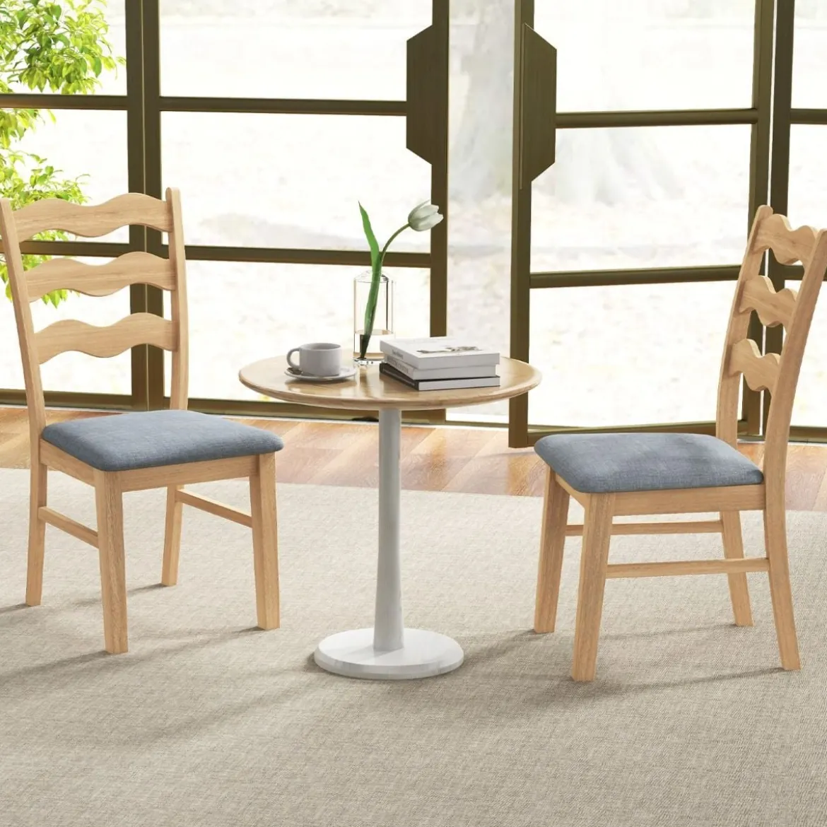 2er Set Esszimmerstuhl-Set mit Gepolsterter Sitzfläche & Gummibaumrahmen Akzentstühle