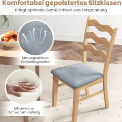 2er Set Esszimmerstuhl-Set mit Gepolsterter Sitzfläche & Gummibaumrahmen Akzentstühle
