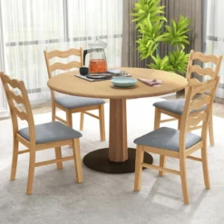 2er Set Esszimmerstuhl-Set mit Gepolsterter Sitzfläche & Gummibaumrahmen Akzentstühle