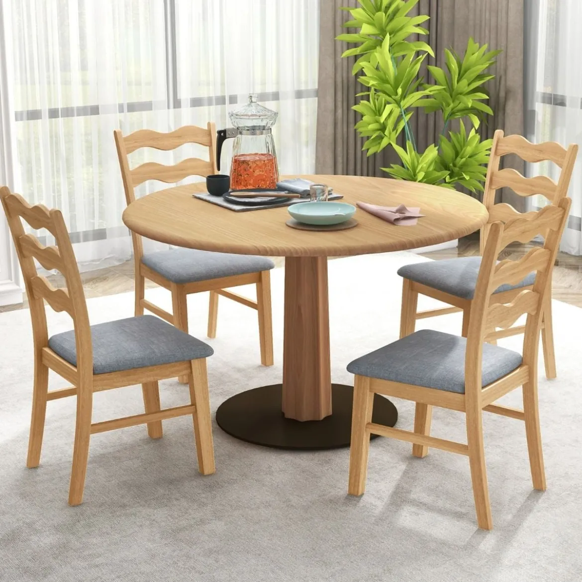 2er Set Esszimmerstuhl-Set mit Gepolsterter Sitzfläche & Gummibaumrahmen Akzentstühle