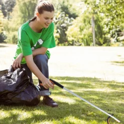 2er Set Extra lange 88 cm Greifzange Gartengreifer & Müllsammler-Stab Leichte Aluminium-Klaue Silber