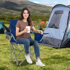 2er Set Faltbarer Campingstuhl mit Kühltasche & Getränkehalter 227KG Belastbar Gepolsterter Angelstuhl Navy