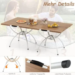 2er Set Faltbarer Campingtisch mit Holzmaserung-Tischplatte & Aluminiumgestell Strandtisch