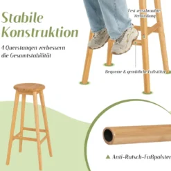2er-Set Frühstücksstühle Barhocker aus Bambus 38 x 38 x 79 cm Natur