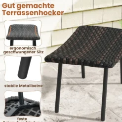 2er Set Fußhocker Rattan Sitzhocker mit schnelltrocknender Schaumstoffpolsterung