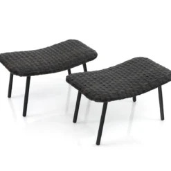2er Set Fußhocker Rattan Sitzhocker mit schnelltrocknender Schaumstoffpolsterung