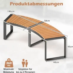 1/2er Set Gartenbank ohne Rückenlehne Wetterfeste Sitzbank bis 360 kg Belastbar Parkbank