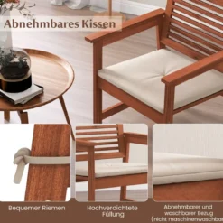 2er Set Garten Essstühle aus Massivholz mit Kissen & Armlehne Gartenstühle Gartensessel 61 x 61 x 81 cm