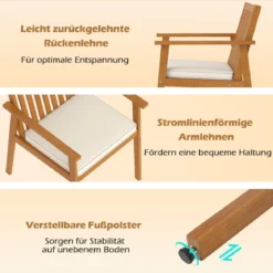 2er Set Garten Esszimmerstühle Outdoor Akazienholz Stühle mit abnehmbarem gepolstertem Kissen Natur