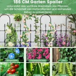 2er Set Garten Spalier für Kletterpflanzen Rostfreier Metall Pflanzenstützrahmen für Hochbeet