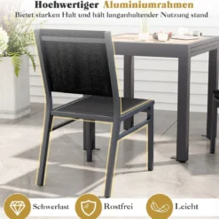 2er Set Gartenstühle Alu wetterfeste Terrassenstühle mit atmungsaktivem Sitz und Rückenlehn 60 x 45 x 87 cm Schwarz