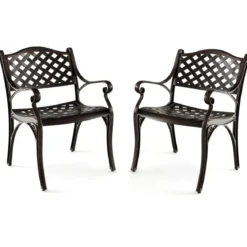 2er Set Gartenstühle aus Aluminiumguss mit Armlehnen Wetterfeste Terrassenstühle Bronze
