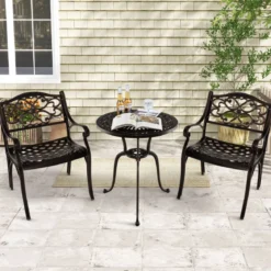 2er Set Gartenstühle aus Aluminiumguss mit Armlehnen Wetterfeste Terrassenstühle Bronze