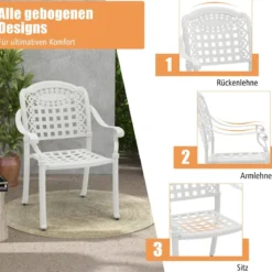 2er Set Gartenstühle aus Alu mit Armlehnen Stapelstühle Gartensessel für Balkon Weiß