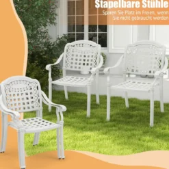 2er Set Gartenstühle aus Alu mit Armlehnen Stapelstühle Gartensessel für Balkon Weiß