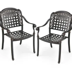 2er Set Gartenstühle aus Alu mit Armlehnen Stapelstühle Gartensessel für Balkon