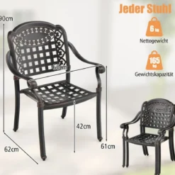 2er Set Gartenstühle aus Alu mit Armlehnen Stapelstühle Gartensessel für Balkon