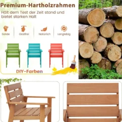 2er Set Gartenstühle aus Hartholz Balkonstühle mit geneigter Rückenlehne 64 x 60,5 x 84 cm Natur