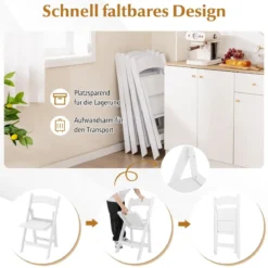 2er Set Gartenstühle aus Kunstharz wetterfeste Klappstühle bis 500 kg belastbar 46 x 44 x 79 cm Weiß