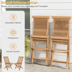 2er Set Gartenstühle aus Teakholz Klappstühle mit hoher Rückenlehne 61 x 47 x 89,5 cm Natur