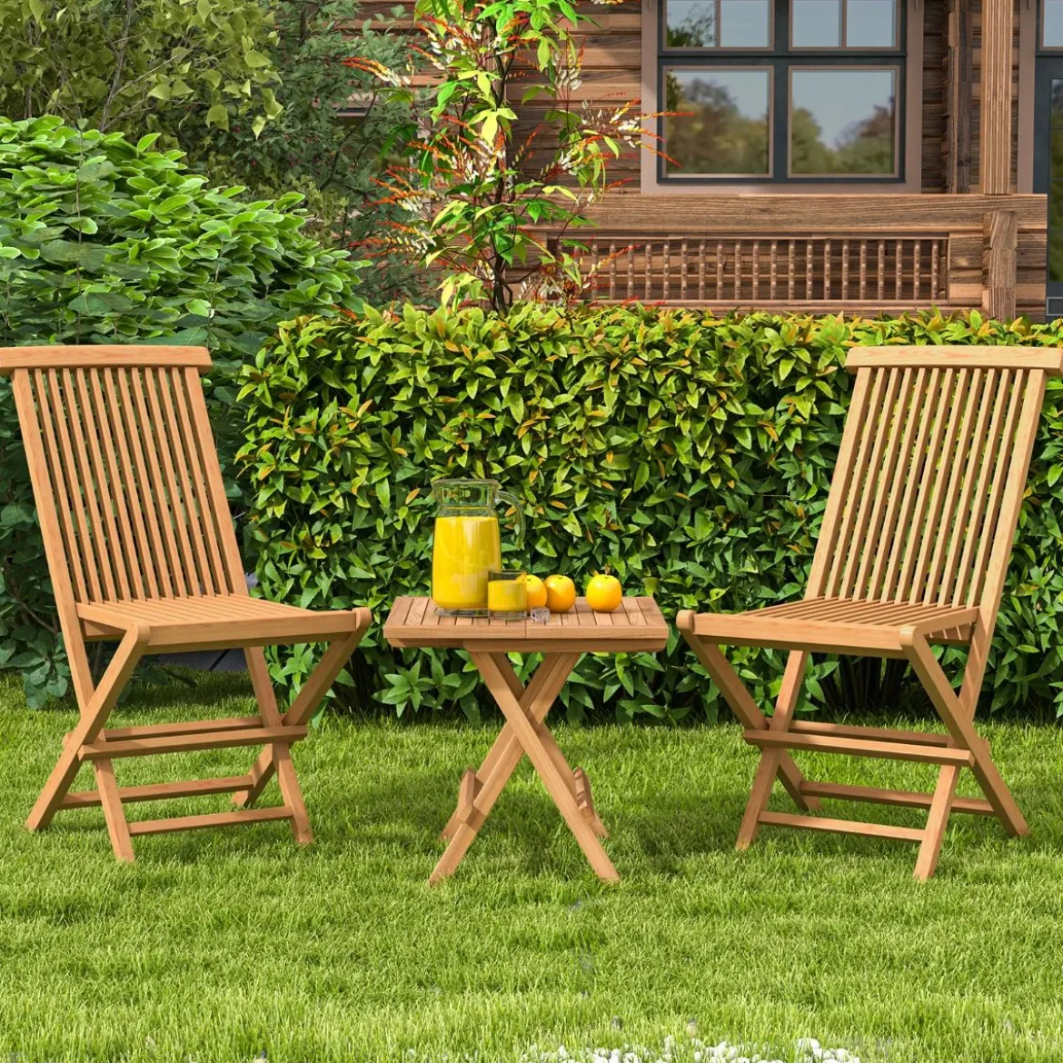2er Set Gartenstühle aus Teakholz Klappstühle mit hoher Rückenlehne 61 x 47 x 89,5 cm Natur
