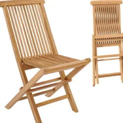 2er Set Gartenstühle aus Teakholz Klappstühle mit hoher Rückenlehne 61 x 47 x 89,5 cm Natur