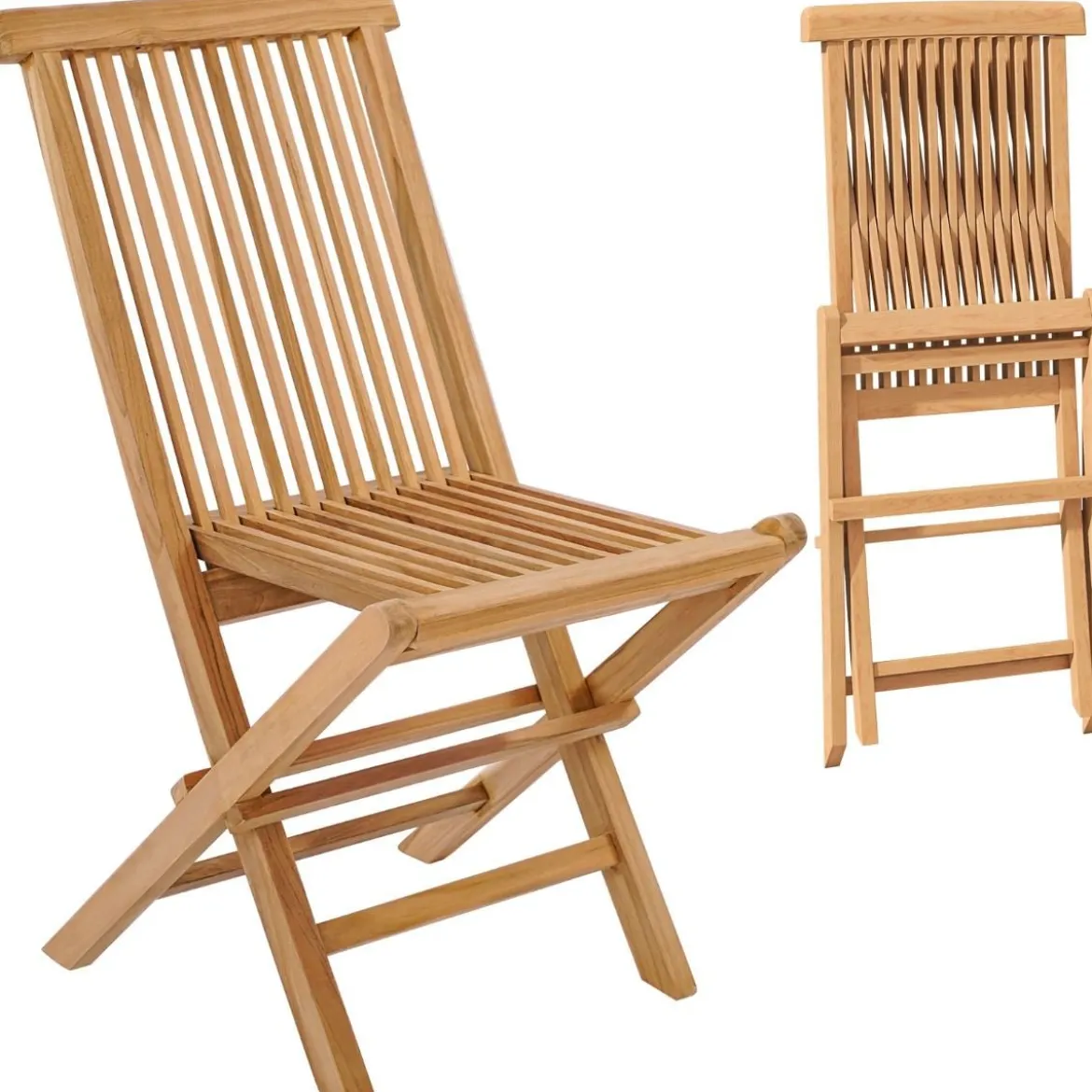 2er Set Gartenstühle aus Teakholz Klappstühle mit hoher Rückenlehne 61 x 47 x 89,5 cm Natur