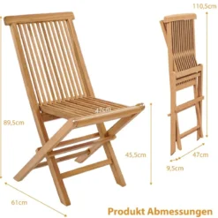2er Set Gartenstühle aus Teakholz Klappstühle mit hoher Rückenlehne 61 x 47 x 89,5 cm Natur