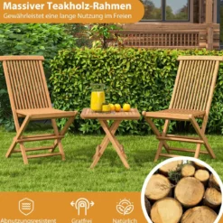 2er Set Gartenstühle aus Teakholz Klappstühle mit hoher Rückenlehne 61 x 47 x 89,5 cm Natur