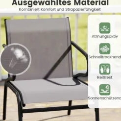 2er Set Gartenstühle Balkonstühle mit Stmungsaktivem Stoff Terrassenstühle bis 150 kg Belastbar